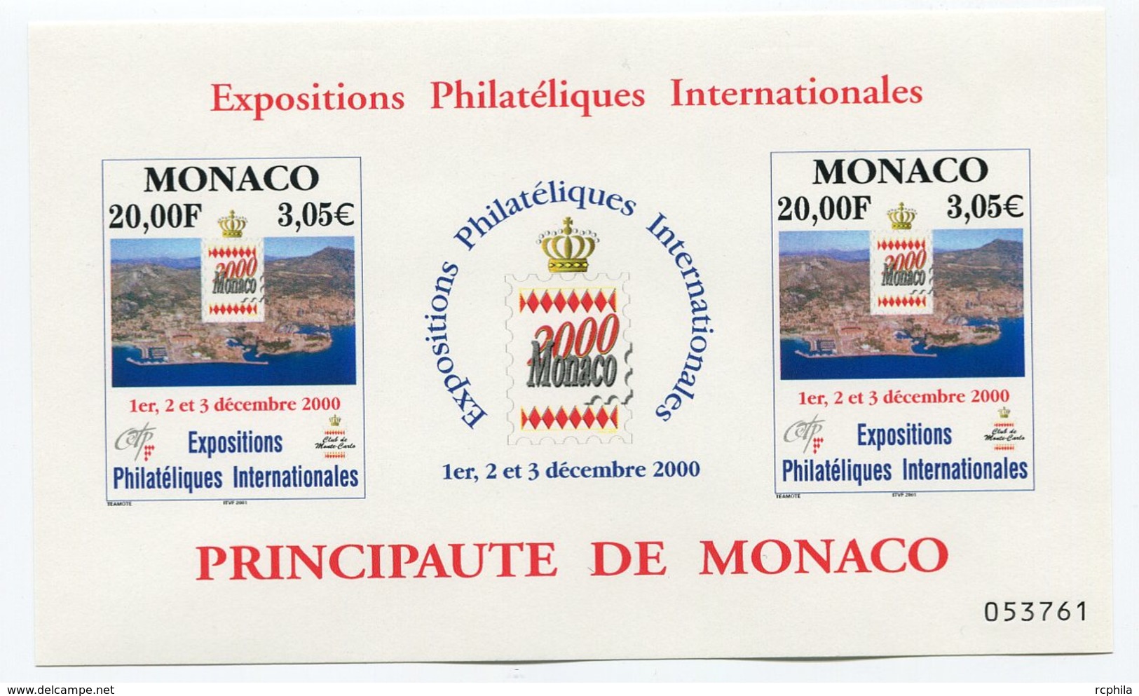 RC 15254 MONACO BLOC EXPOSITIONS PHILATELIQUES 2000 FACIALE = 6,10€ NEUF ** MNH TB - Neufs