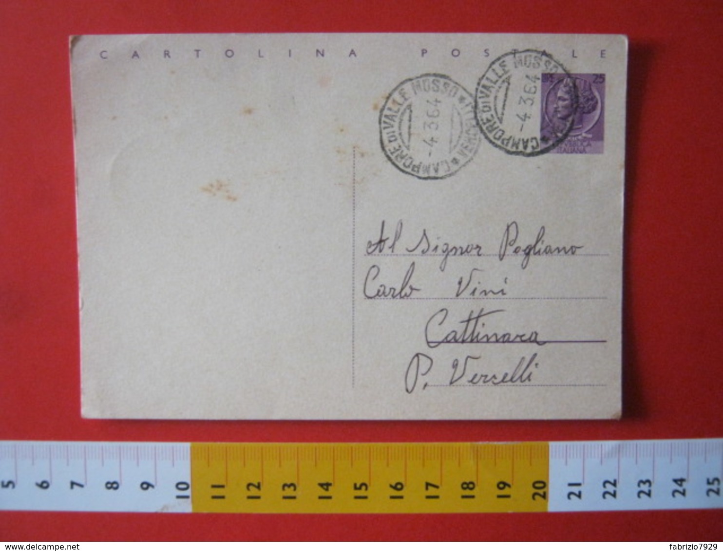 PC.4 ITALIA CARTOLINA POSTALE - 1956 SIRACUSANA £ 25 SCRITTA ALTO DA CAMPORE DI VALLE MOSSO BIELLA VERCELLI - Ganzsachen