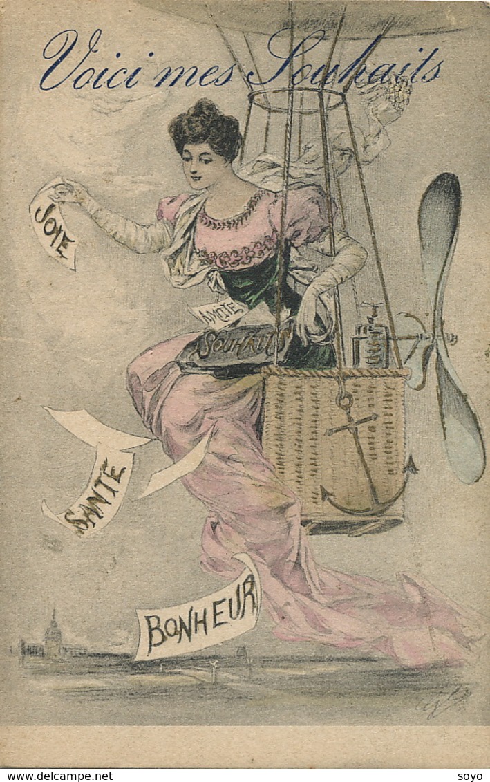 Montgolfière Surrealisme Montage Art Card Belle Femme - Montgolfières