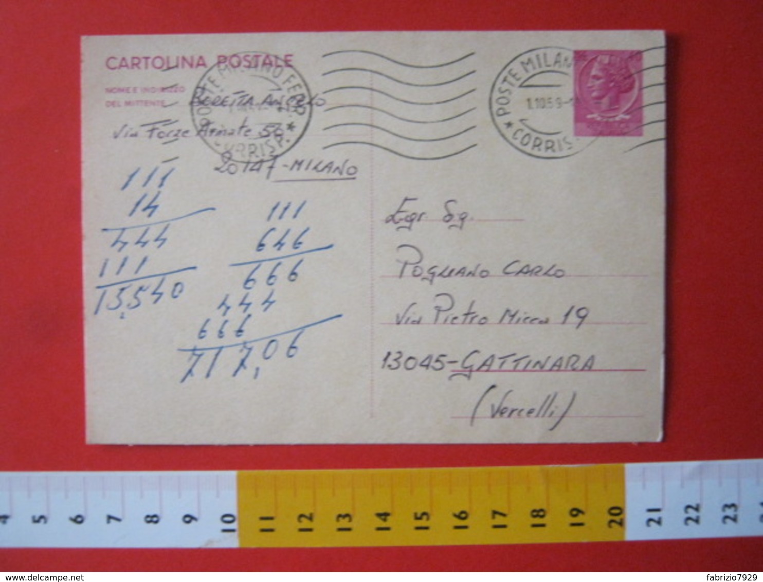 PC.4 ITALIA CARTOLINA POSTALE 1967 SIRACUSANA £ 40 DA MILANO 1969 Annullo Meccanico ONDULATO TIPO 2 - Interi Postali