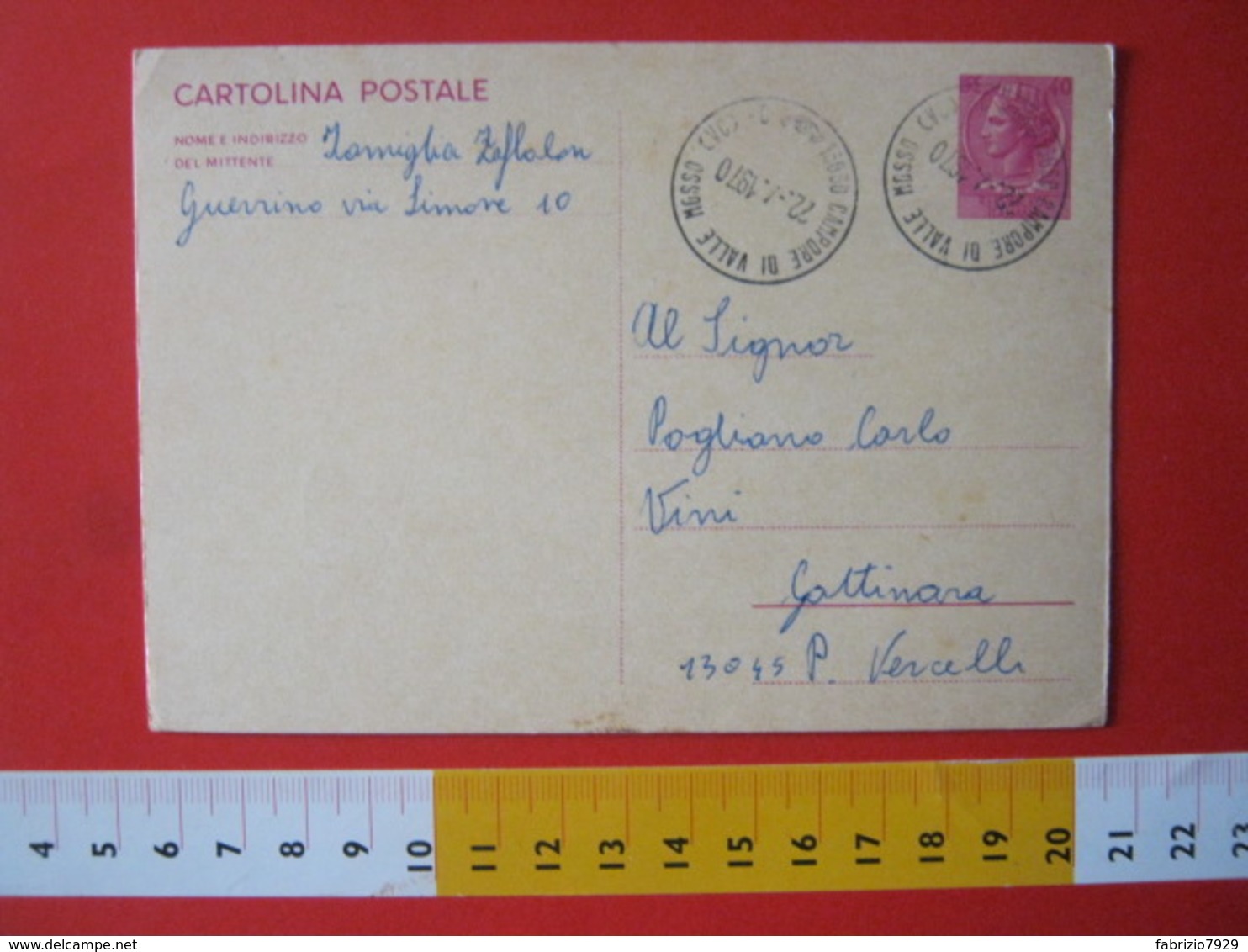 PC.4 ITALIA CARTOLINA POSTALE 1967 SIRACUSANA £ 40 DA CAMPORE DI VALLE MOSSO BIELLA VERCELLI 1970 - Interi Postali