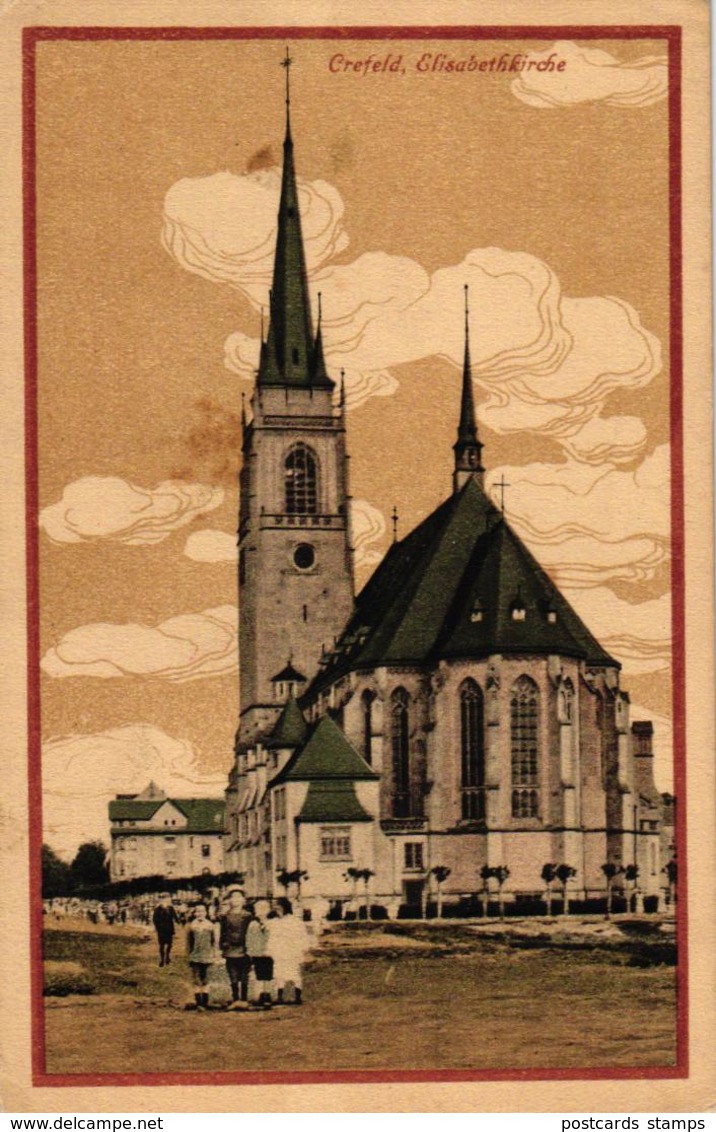 Krefeld (Crefeld), Elisabethkirche, Steindruck AK, Ca. 20er Jahre - Krefeld