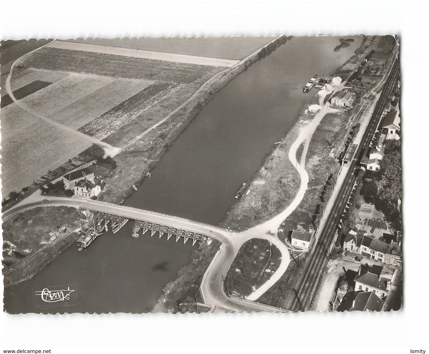 51 Port A Binson Vue Aerienne Le Pont La Marne La Voie Ferrée Gare CPSM GF Cachet 1956 - Altri & Non Classificati