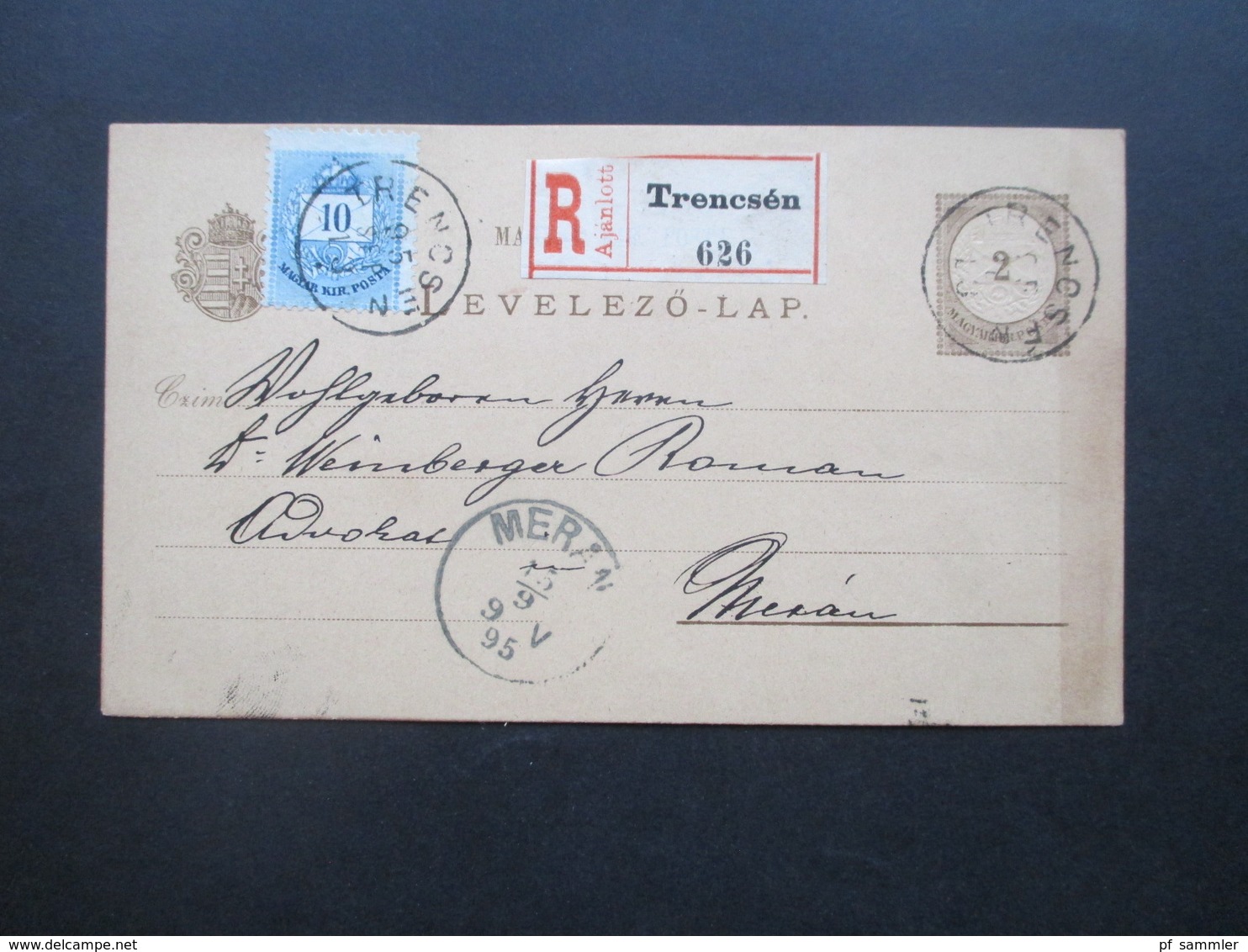 Ungarn 1895 GA Mit Zusatzfrankatur Als Einschreiben / Reko R Ajanlotte Trencsen Nach Meran Mit Ak Stempel! - Covers & Documents