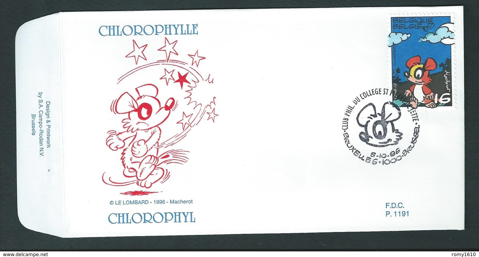 2663 BD  FDC Chlorophyl Chlorophylle Macherot Raymond 5-10-1996 Bruxelles - Bandes Dessinées