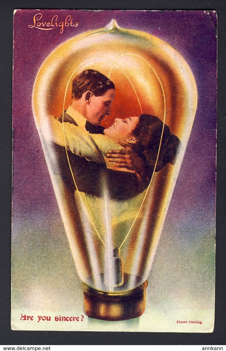 Lovelights - Couple Inside Filament Light Bulb, Are You Sincere? 1910 Fremont Ohio USA - Humor