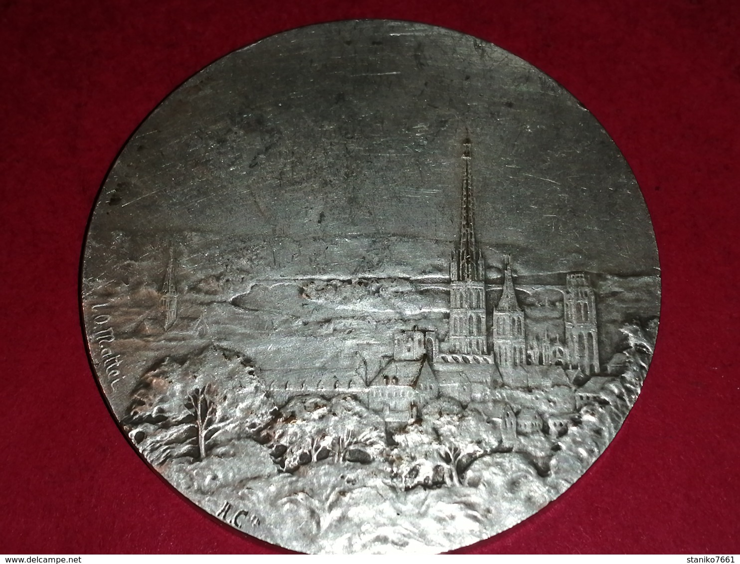 MÉDAILLE BRONZE ARGENTE ROUEN OFFERT PAR ANQUETIL DÉPUTÉ DE LA SEINE INFÉRIEURE  graveur MATTEI 53 gr. dia. 50 mm