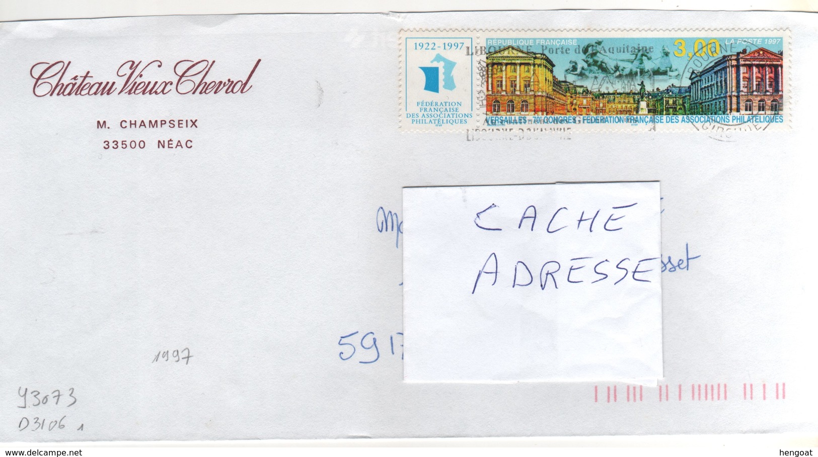 : Beau Timbre , Stamp  Yvert N° 3106 " Versailles 70 è Congrès Philatélique " Sur Lettre - Lettres & Documents