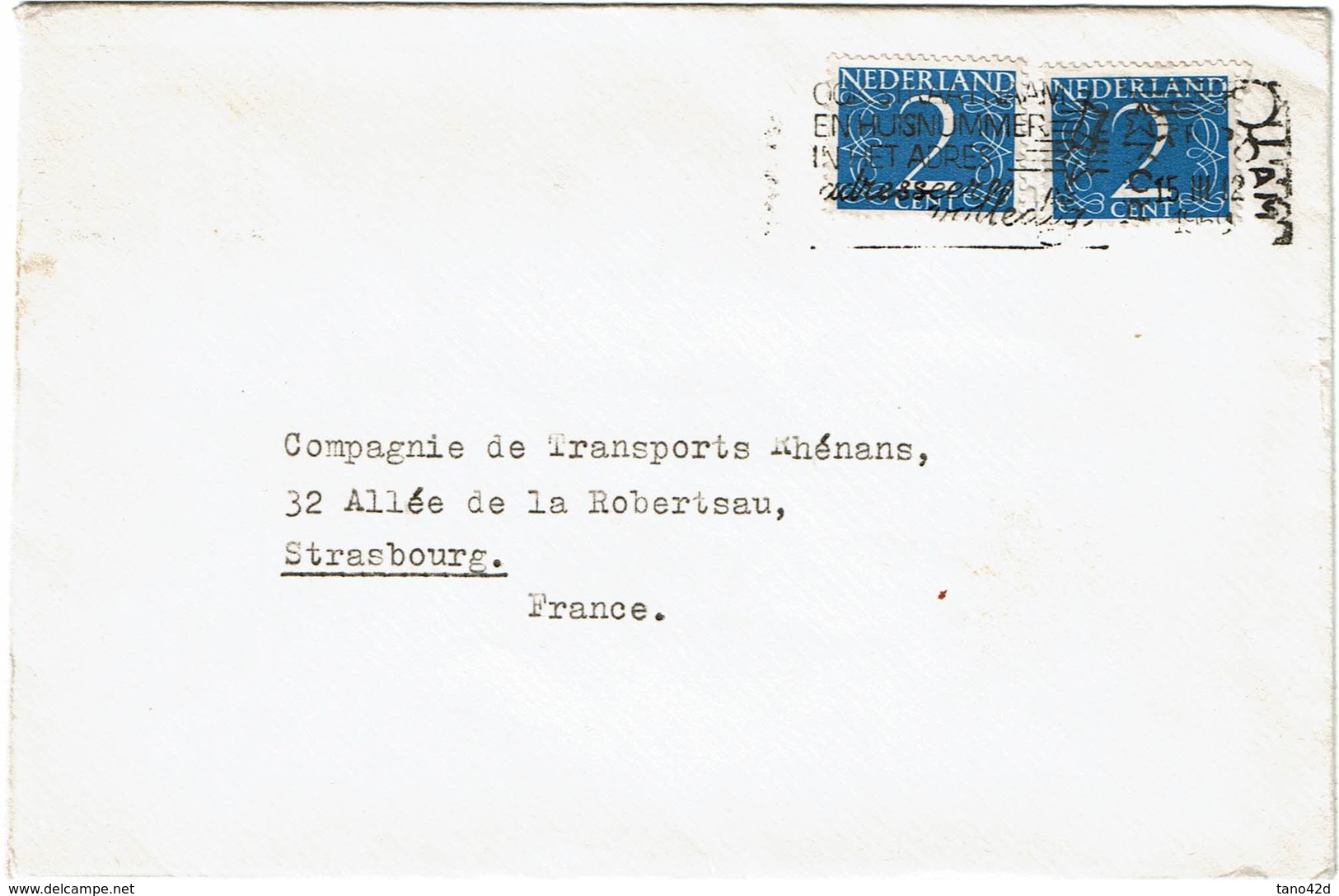 LCTN59/ALS 2 BB - PAYS BAS LETTRE A DESTINATION DE STRASBOURG - Unclassified