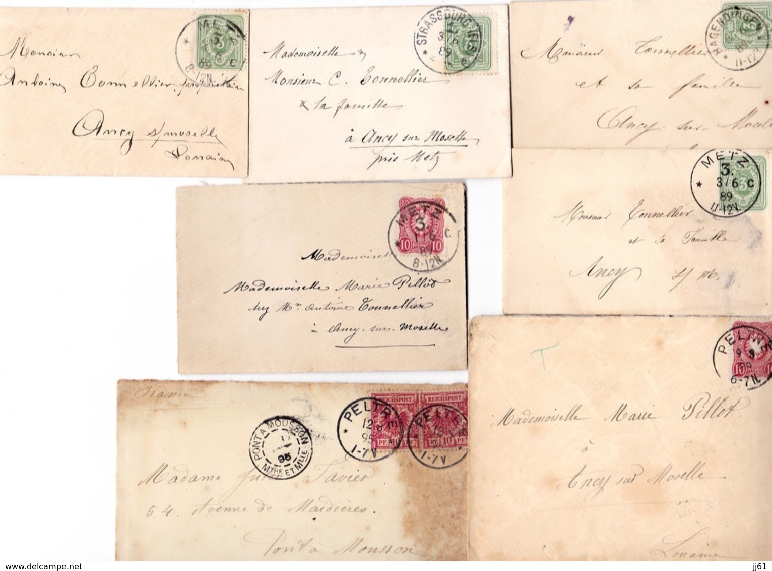 LOT 7 ENVELOPPES AFFRANCHIES DE 1875 A 1889 TIMBRES-POSTES CACHETS POSTALE DIFFERENT PELTRE METZ PONT A MOUSSON - Sonstige & Ohne Zuordnung