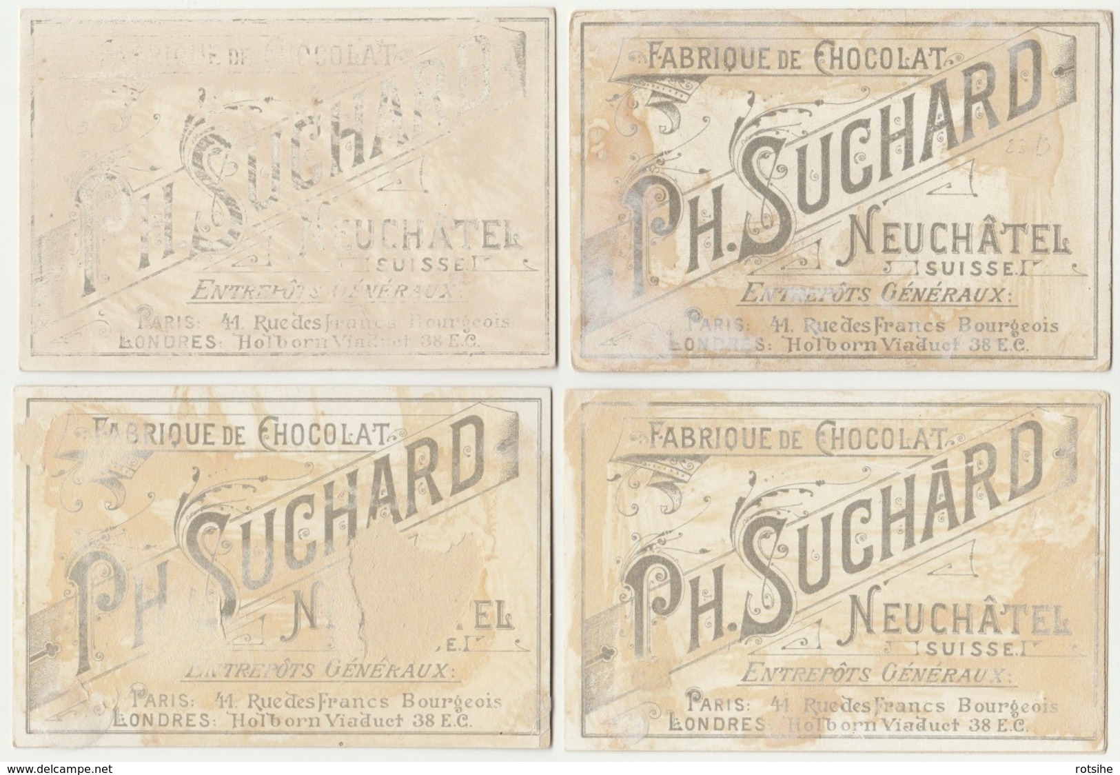 Lot De 4 CHROMOS Chocolat SUCHARD  +/- 1891 Serie 23 Gnomes Indiens Trade Card Dwarfs  Indians - Suchard