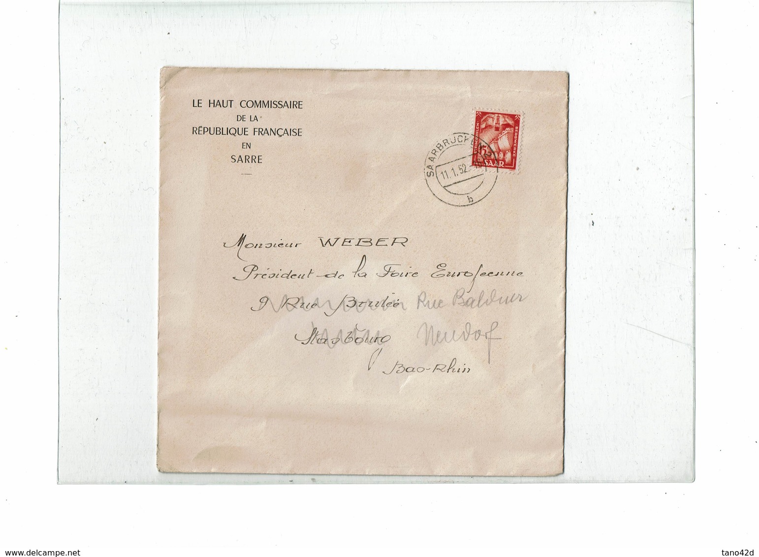 LCTN59/ALS 2BB - SARRE LETTRE OFFICIELLE A DESTINATION DE STRASBOURG - Lettres & Documents