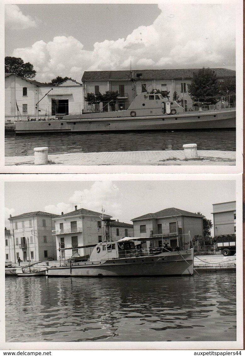 2 Photos Originales Petit Bâtiment Militaire Frégate à Identifier à Quai Vers 1960/70 - Bateau Fluvial - Bateaux