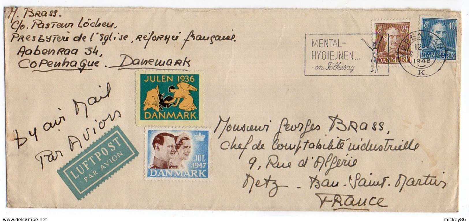 Danemark--1948--lettre De COPENHAGUE  Pour  METZ-57  (France)..vignettes......timbres ....cachet - Covers & Documents