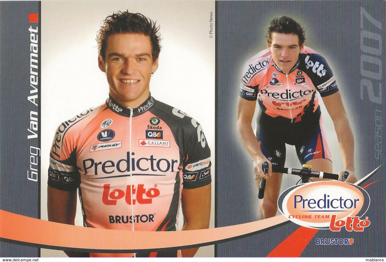 CARTE CYCLISME GREG VAN AVERMAET TEAM LOTTO -  PREDICTOR 2007 - Cyclisme