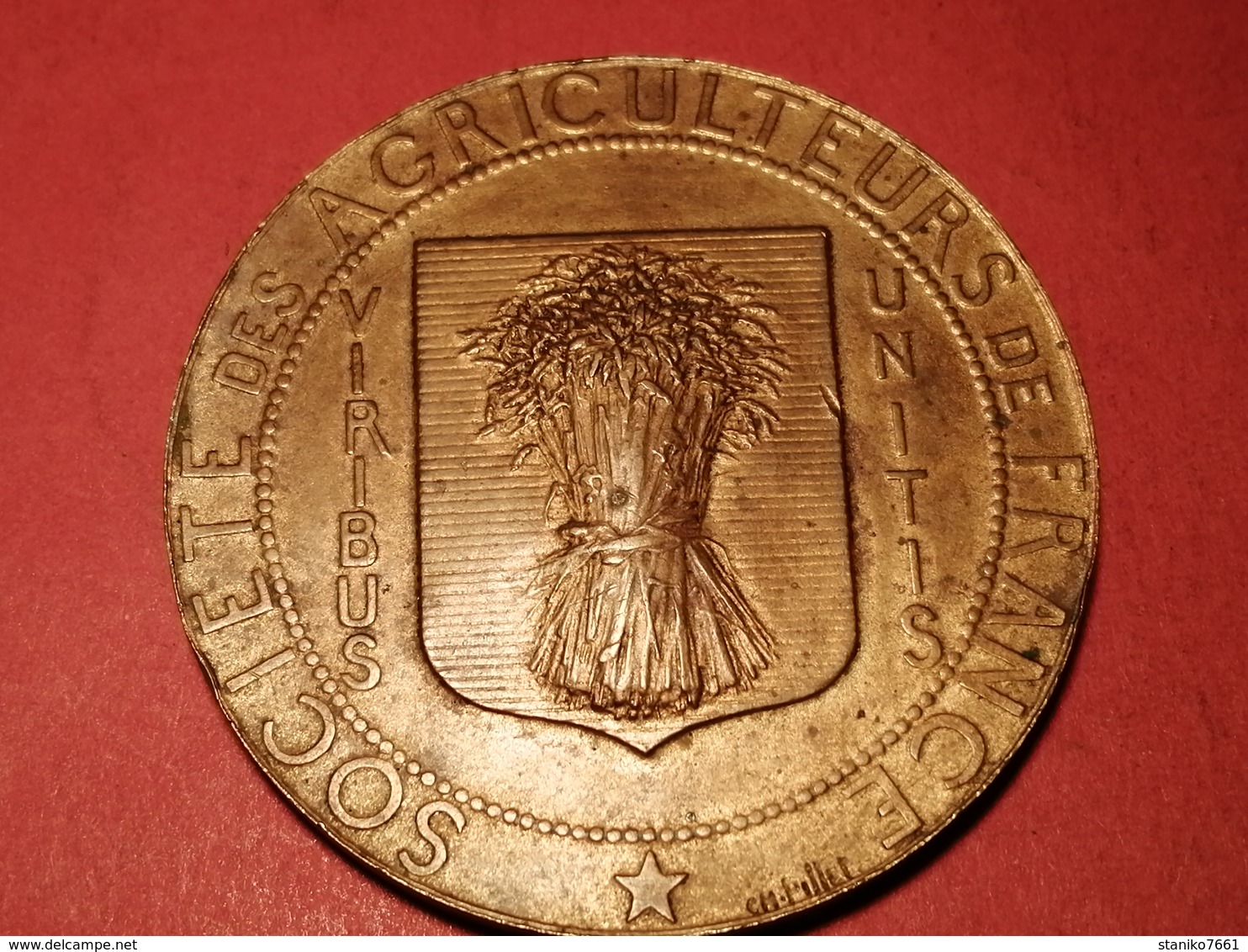 MÉDAILLE BRONZE SOCIETE DES AGRICULTEURS DE FRANCE VIRIBUS UNITIS GRAVEUR CH.PILLET 66 Gr. Dia. 50 Mm - Autres & Non Classés