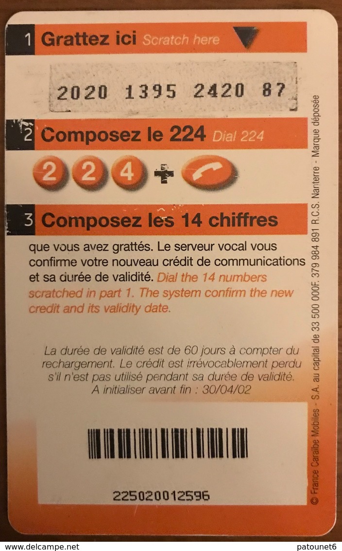 ANTILLES FRANCAISES - France Caraïbes Mobile - Orange - Papillon - 70 - Antillen (Französische)