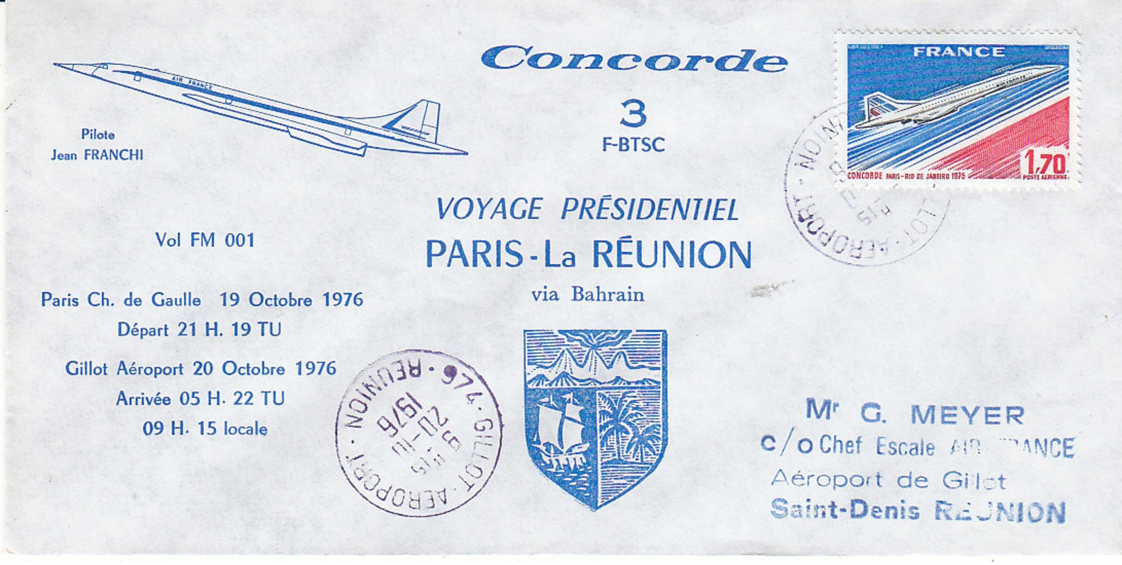 Concorde , Voyage Présidentiel Paris - La Réunion ,1975 - 1960-.... Lettres & Documents