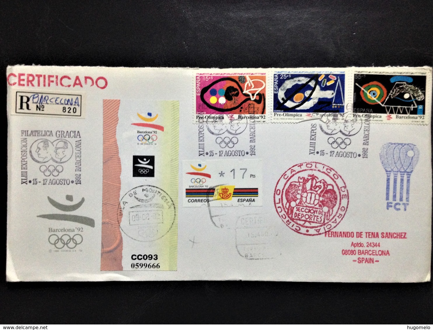 Spain, Registered And Addressed Cover With Special Cancellations, "Tennis", "Barcelona '92", Pre-Olympic Series - Collections