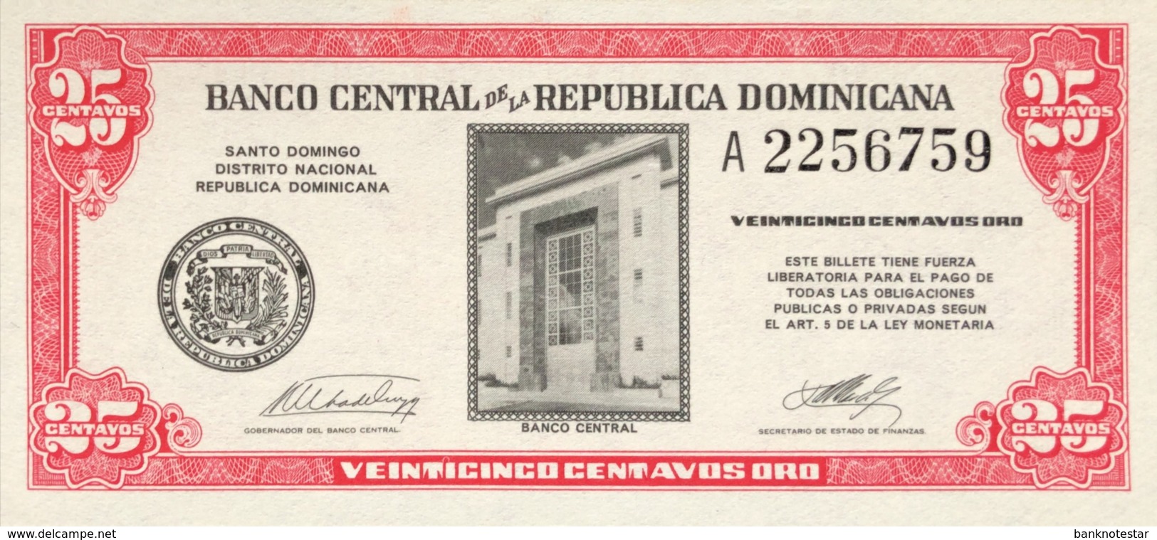 Dominican Republic 25 Centavos, P-87 (1961) - UNC - Dominikanische Rep.