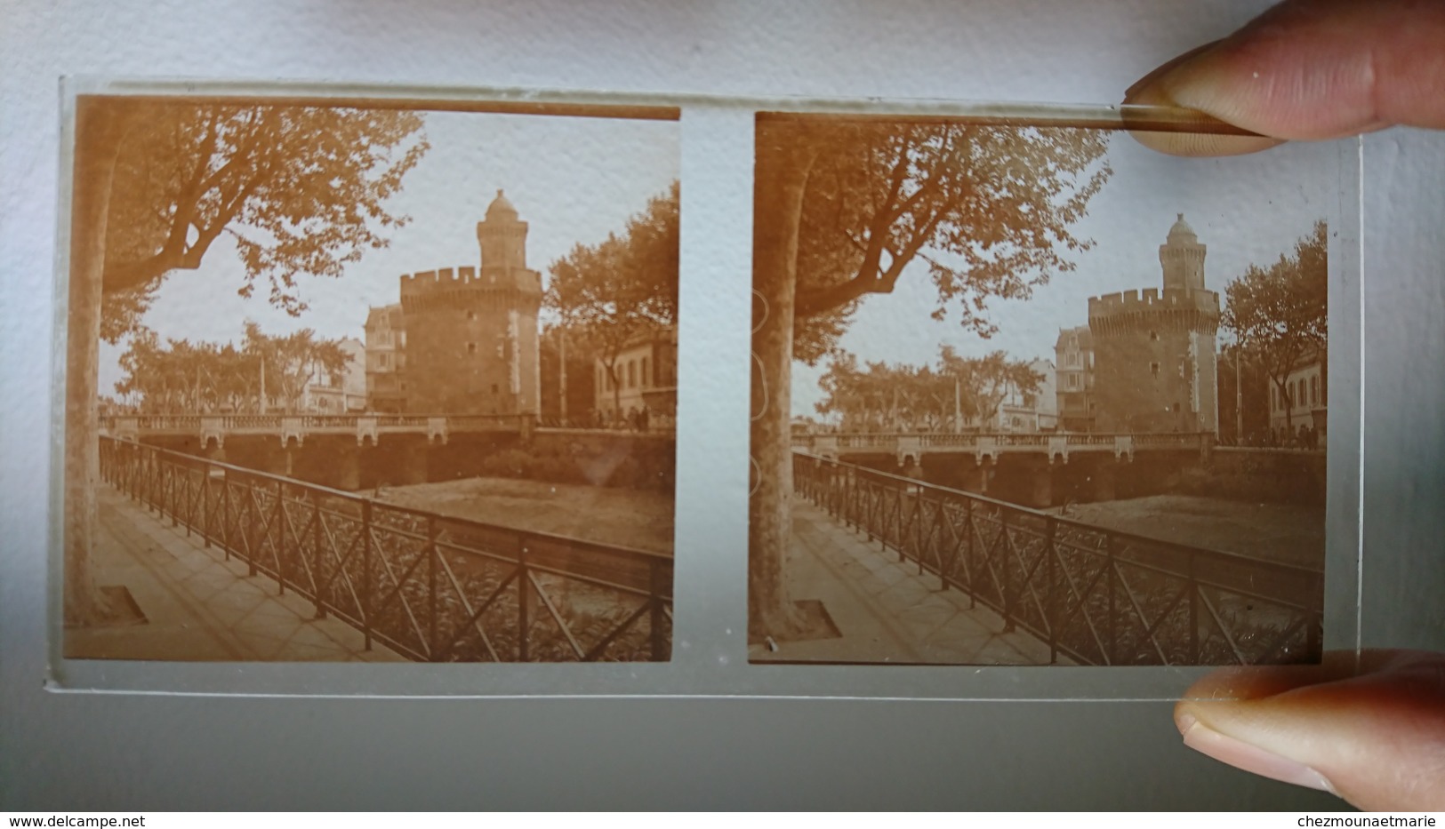 PLAQUE DE VERRE STEREO PERPIGNAN LE CASTILLET - 13X6 CM - PYRENEES ORIENTALES - Glass Slides