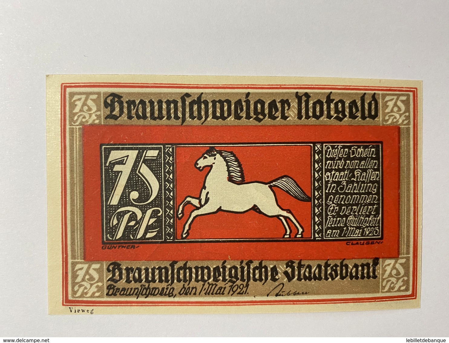 Allemagne Notgeld Braunschweig 75 Pfennig - Collections