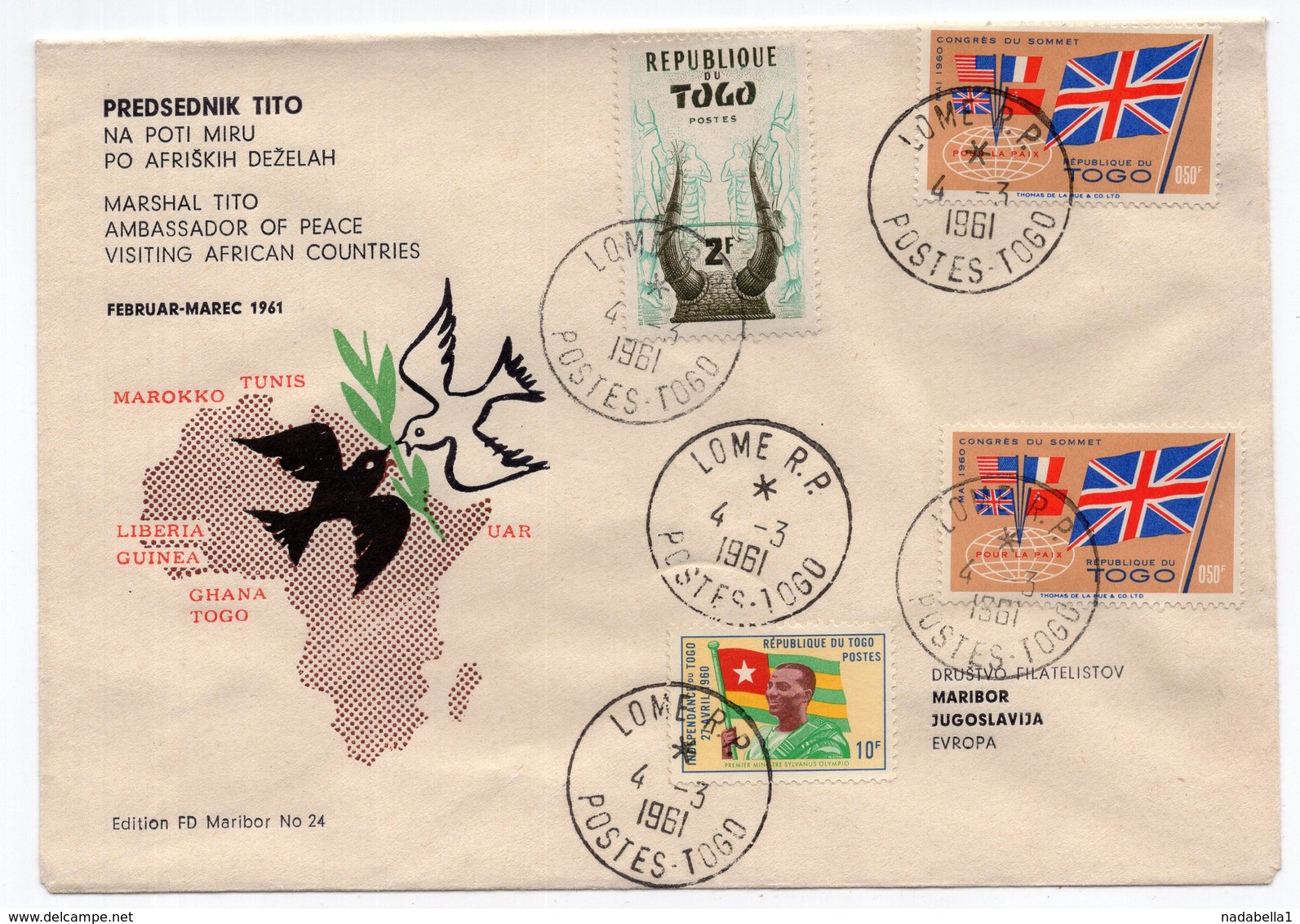 1961 YUGOSLAVIA, SPECIAL COVER, TITO IN AFRICA, TOGO, LOME - Covers & Documents