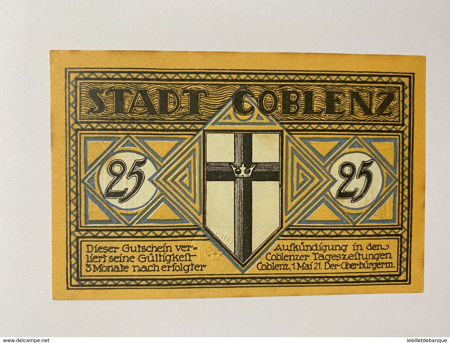 Allemagne Notgeld Coblenz 25 Pfennig - Collections