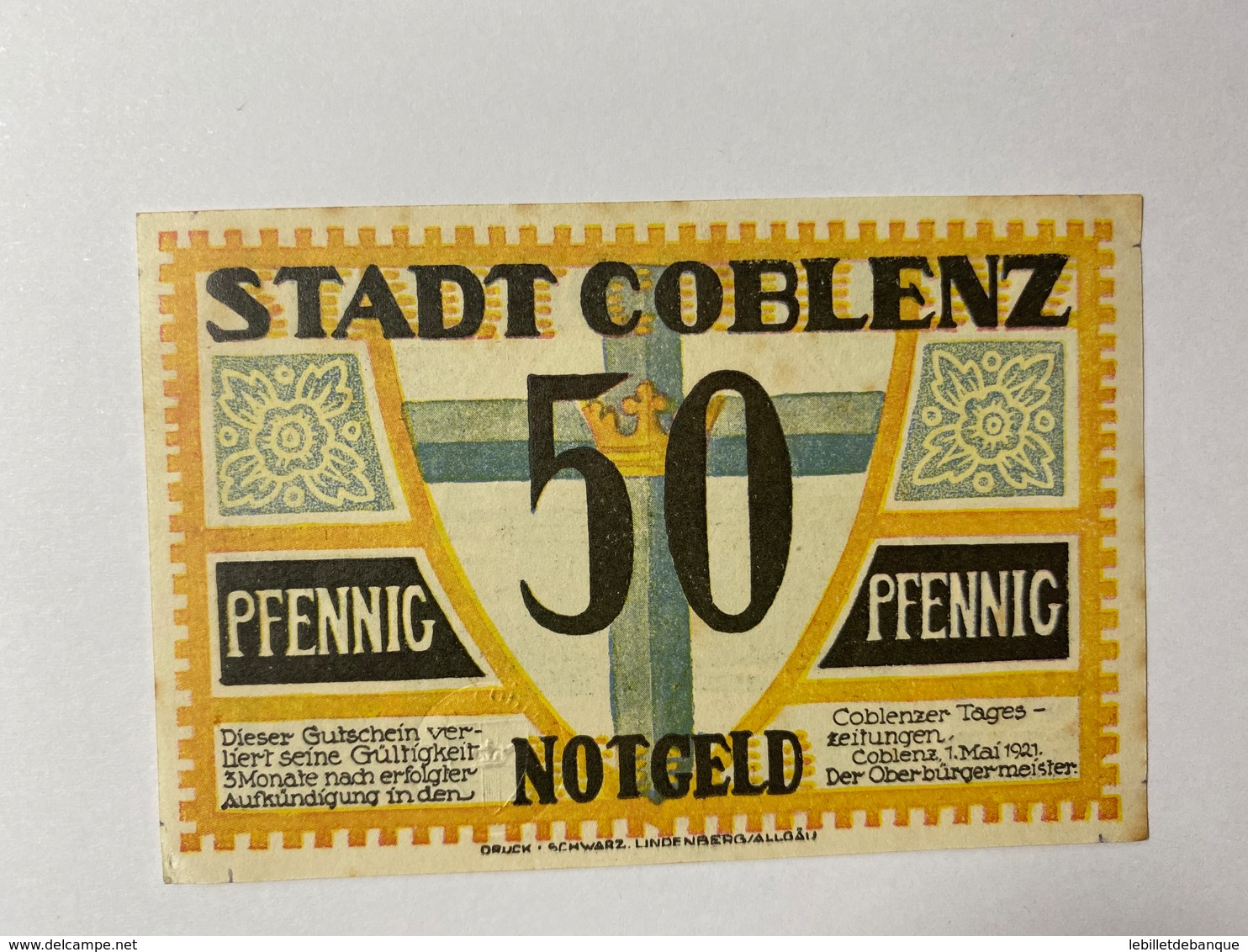 Allemagne Notgeld Coblenz 50 Pfennig - Collections