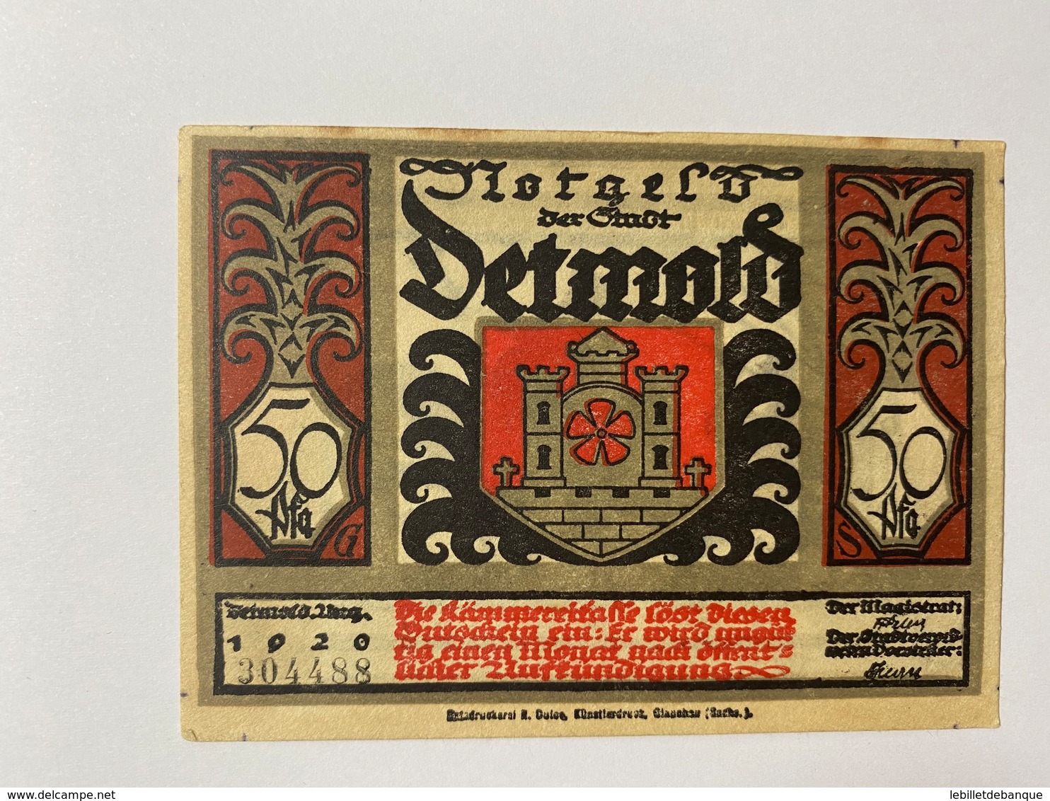 Allemagne Notgeld Detmold 50 Pfennig - Collections