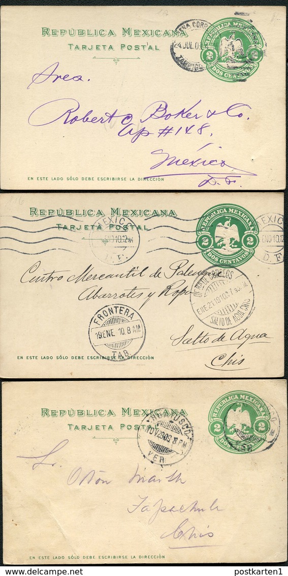 Mexico 3 Postal Cards MEPSI #PC114 Type I Preprinted  Used 1909-10 - Mexique
