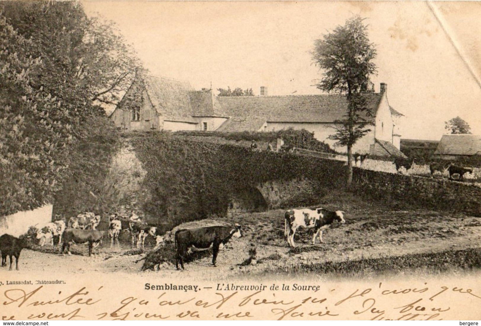 37. CPA. SEMBLANCAY. L'abreuvoir De La Souce, Troupeau De Vaches 1902. - Semblançay