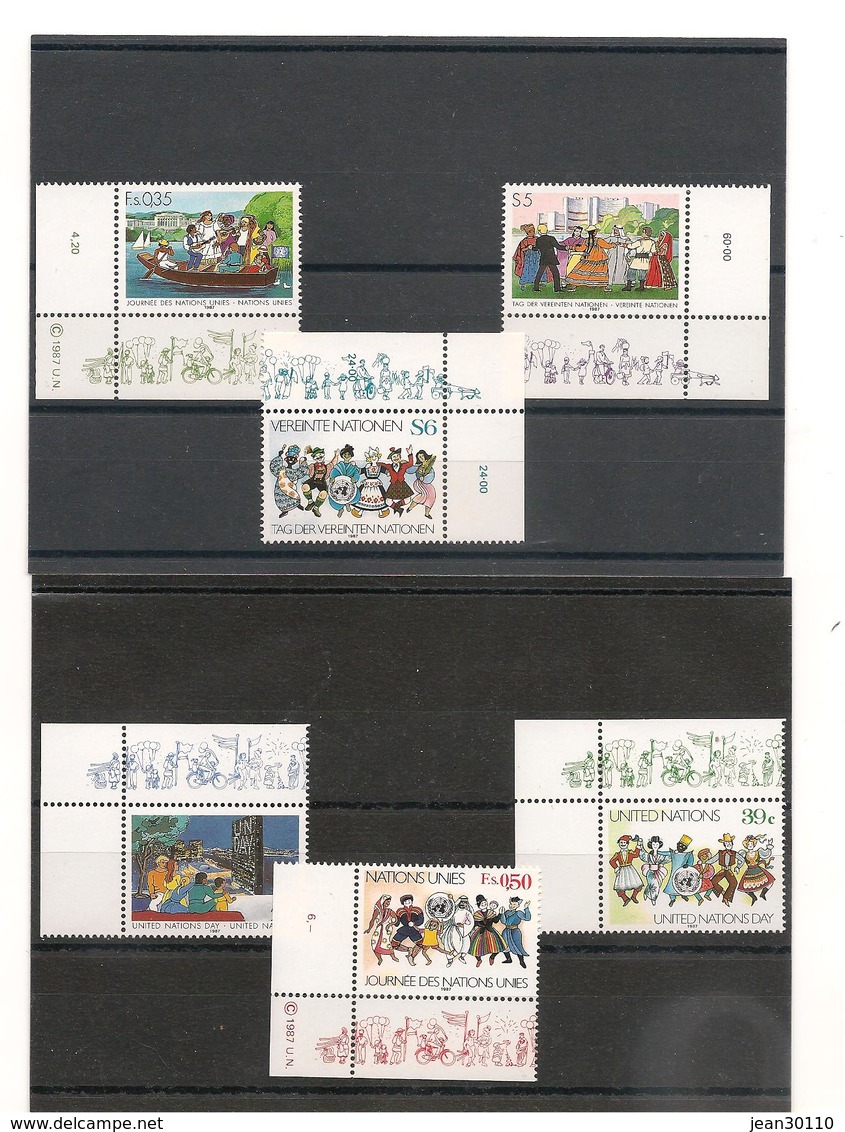 1987 JOURNÉE DES NATIONS UNIES N° Y/T : NEW YORK: 508/09**- GENÈVE  :158/59** VIENNE : 75/76** - Emissions Communes New York/Genève/Vienne
