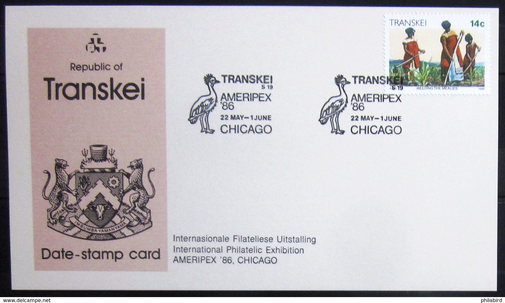 TRANSKEI              CARTE COMMEMORATIVE  " AMERIPEX 86 " - Transkei