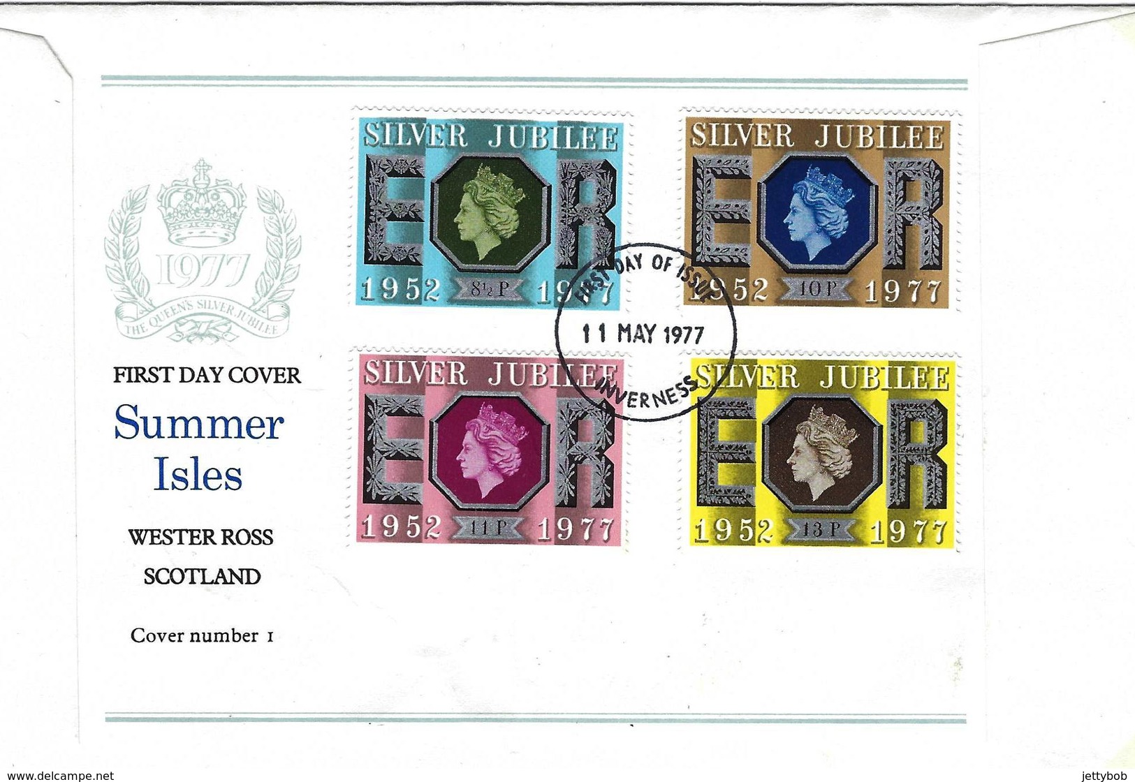 GB SUMMER ISLES 1977 Silver Jubilee Cover (4 Values) Numbered "Cover No. 1" + GB Jubilee Stamps (4 Values) On Reverse - Local Issues