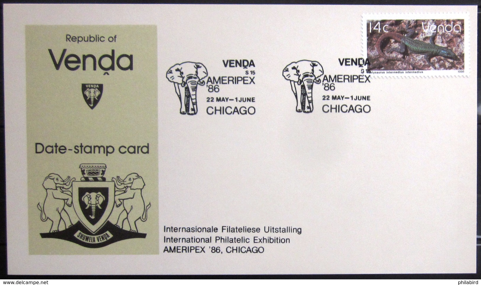 VENDA              CARTE COMMEMORATIVE  " AMERIPEX 86 " - Venda