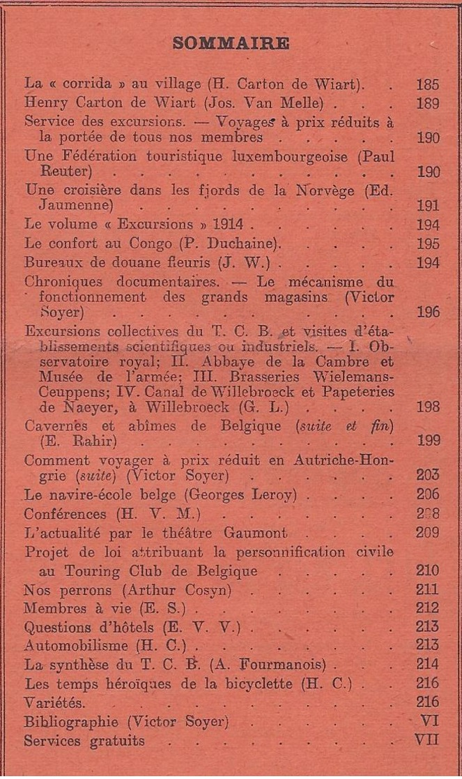 1914 TOURING CLUB DE BELGIQUE * LA CORRIDA * NORVEGE * CONGO * AUTRICHE * LE NAVIRE-ECOLE BELGE - 1900 - 1949