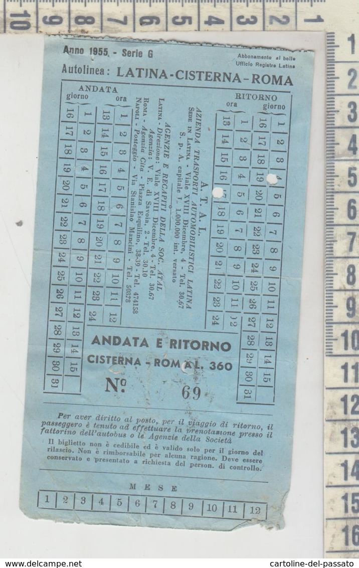 BIGLIETTO AUTOLINEA LATINA - CISTERNA 1955 CON MARCHE DA BOLLO - Europa