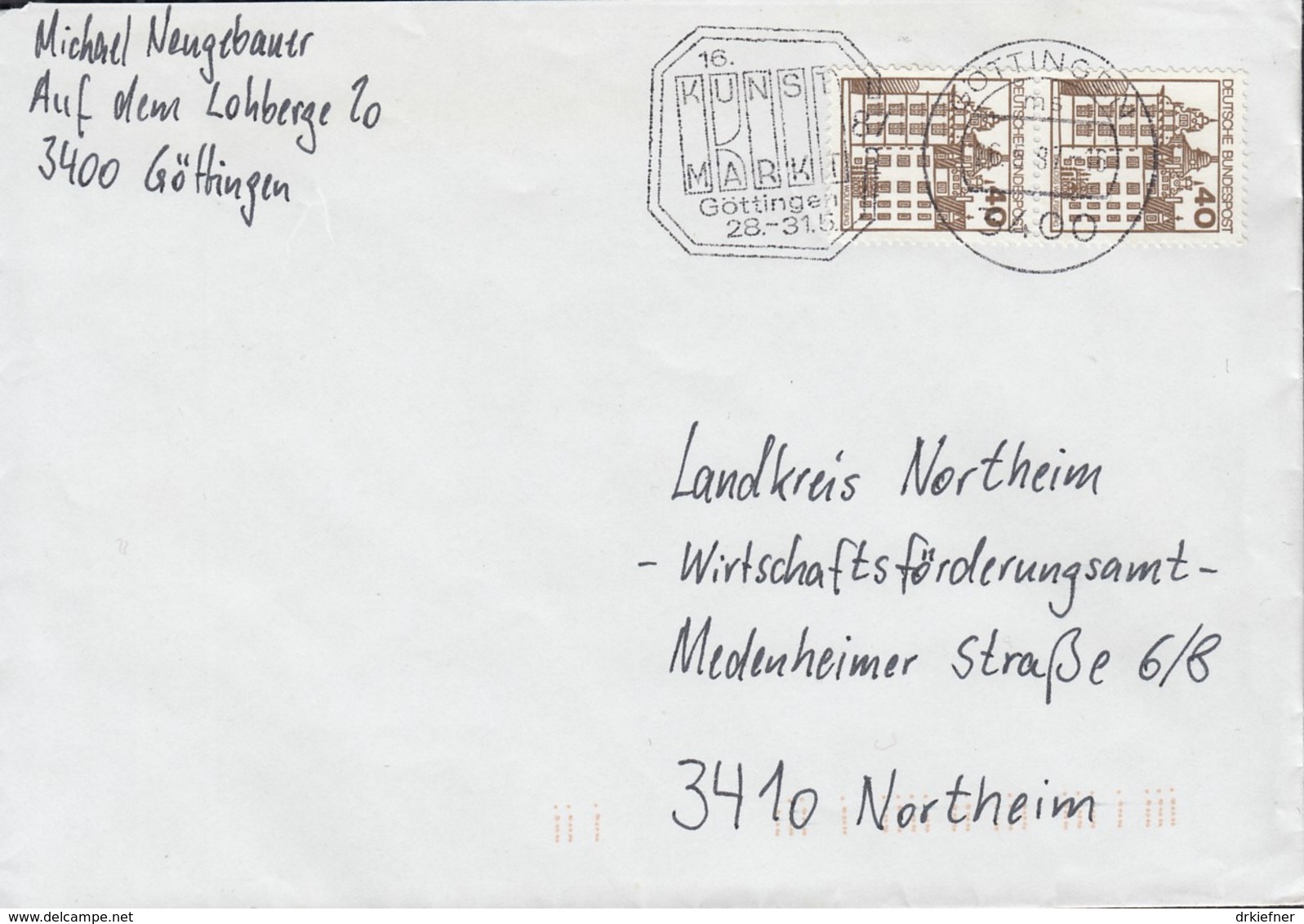 BRD  2x 1037 A MeF, 2erStreifen, Auf Brief, Mit Stempel: Göttingen 26.5.1987 - Briefe U. Dokumente