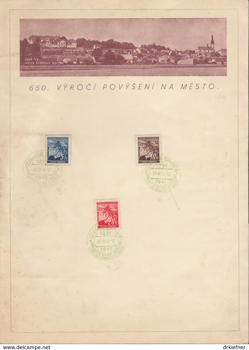 BÖHMEN Und MÄHREN 20-22, Auf Sonderblatt Mit Sonderstempel: Lissa 650 Jahre Stadt 29.VI.1941 - Covers & Documents