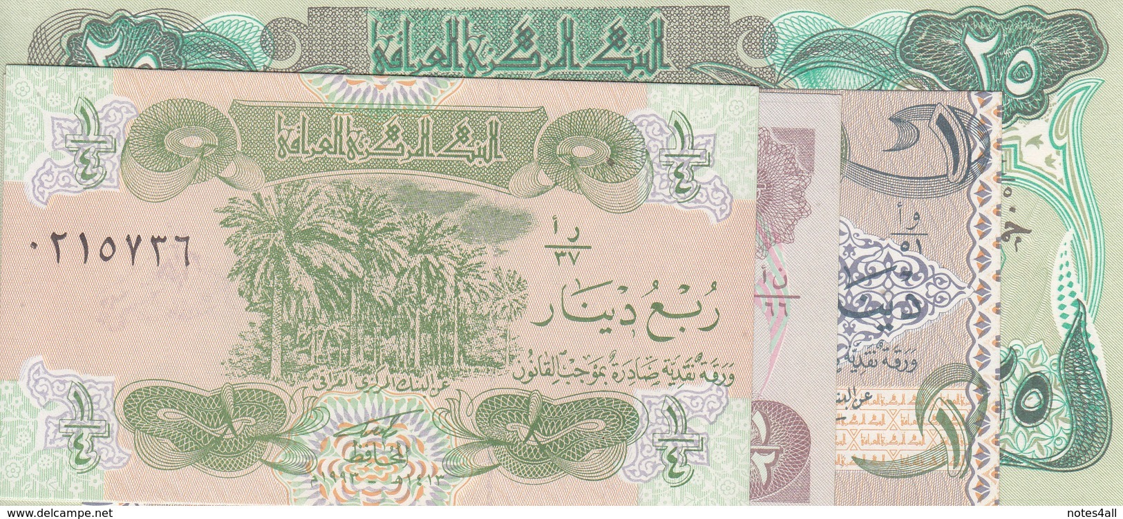 IRAQ 1/4 1/2 1 25 DINAR 19901993 P-74 77 78 79 UNC SET # - Iraq