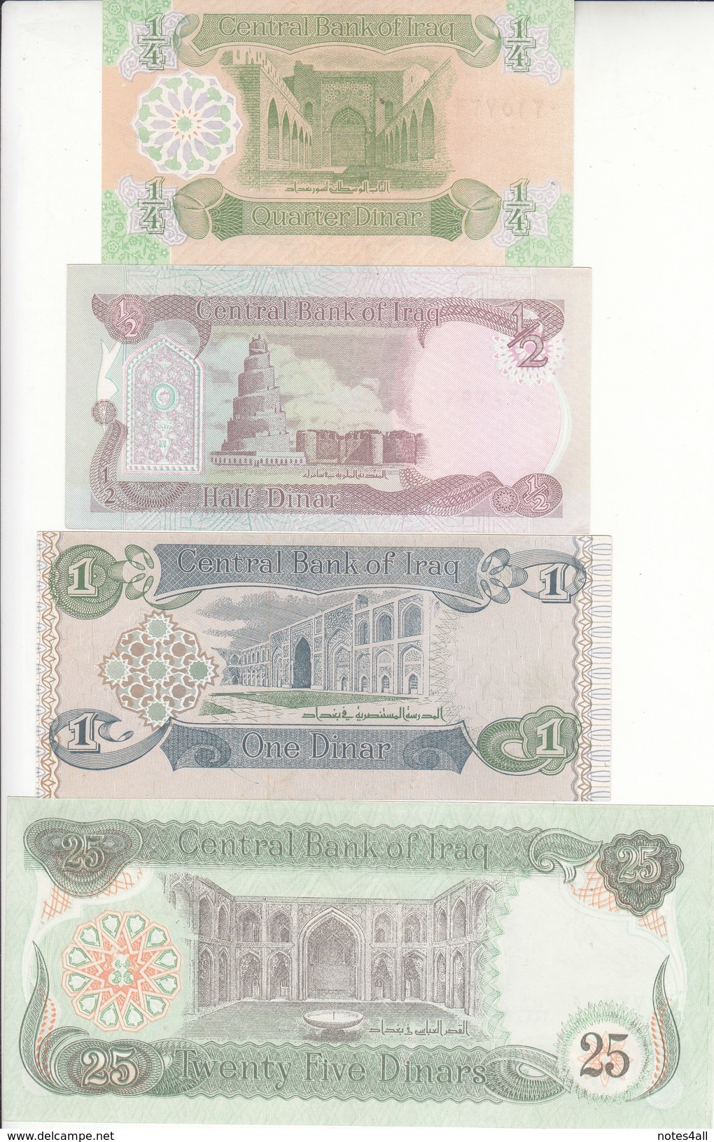 IRAQ 1/4 1/2 1 25 DINAR 19901993 P-74 77 78 79 UNC SET # - Iraq