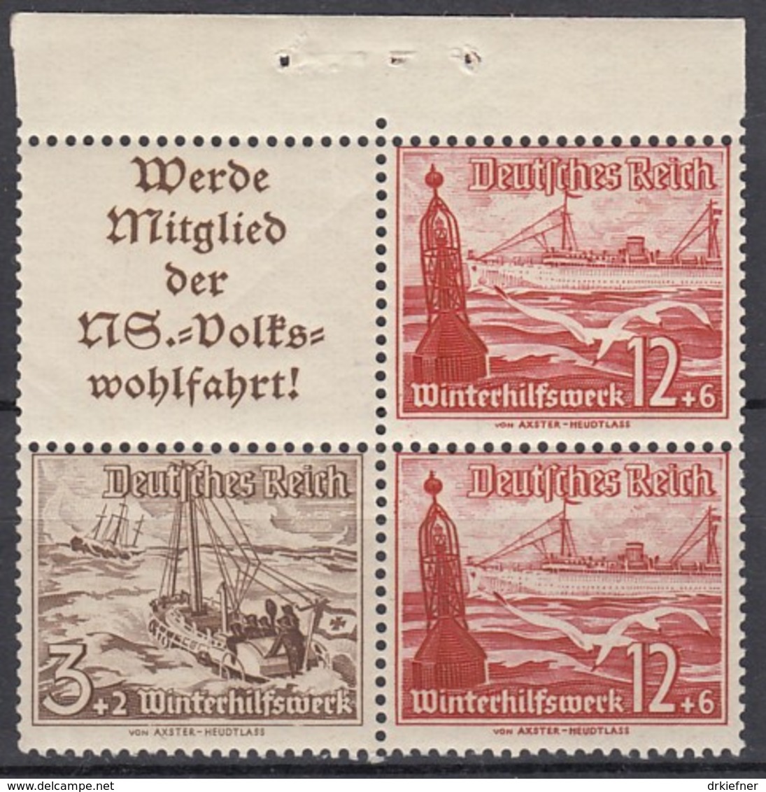 DR  S 244, Zusammenhängend (4erBlock), Postfrisch **, WHW 1937, Schiffe - Zusammendrucke