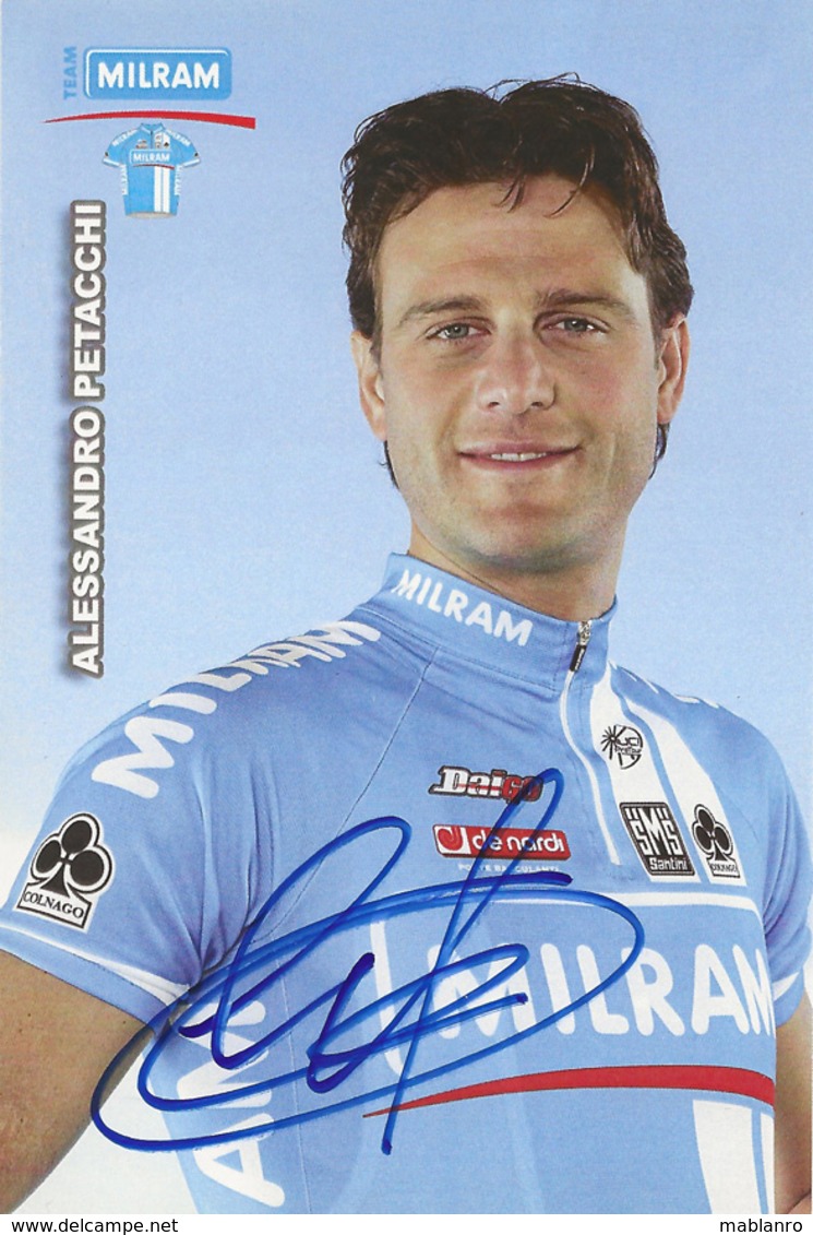 CARTE CYCLISME ALESSANDRO PETTACCHI SIGNEE TEAM MILRAM SERIE BUSTE 2007 - Cyclisme