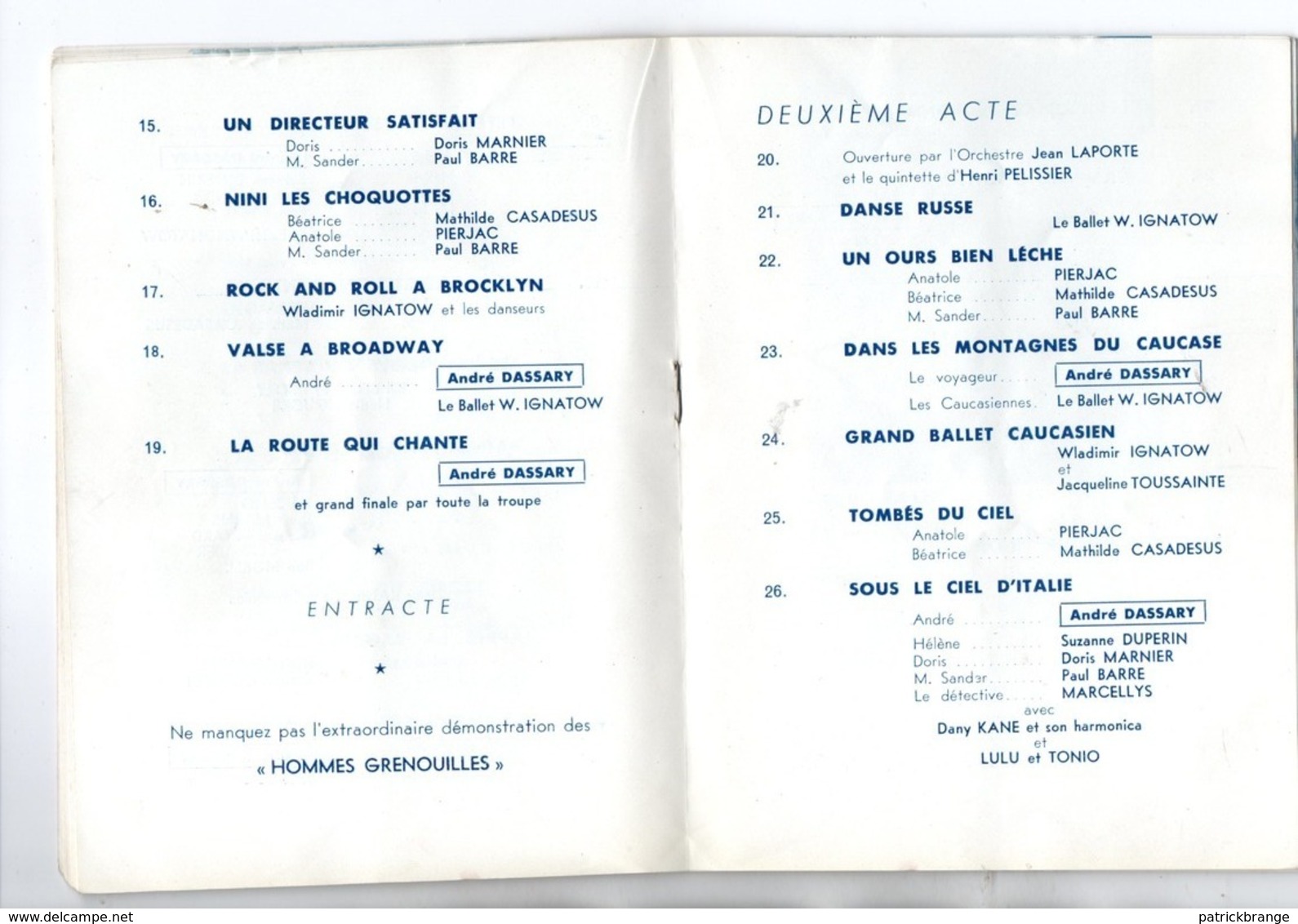 PROGRAMME . MEDRANO DE PARIS . " LA ROUTE QUI CHANTE " . A. DASSARY, M. CASADESUS, PIERJAC, D. MARMIER  - Réf. n° 47P -