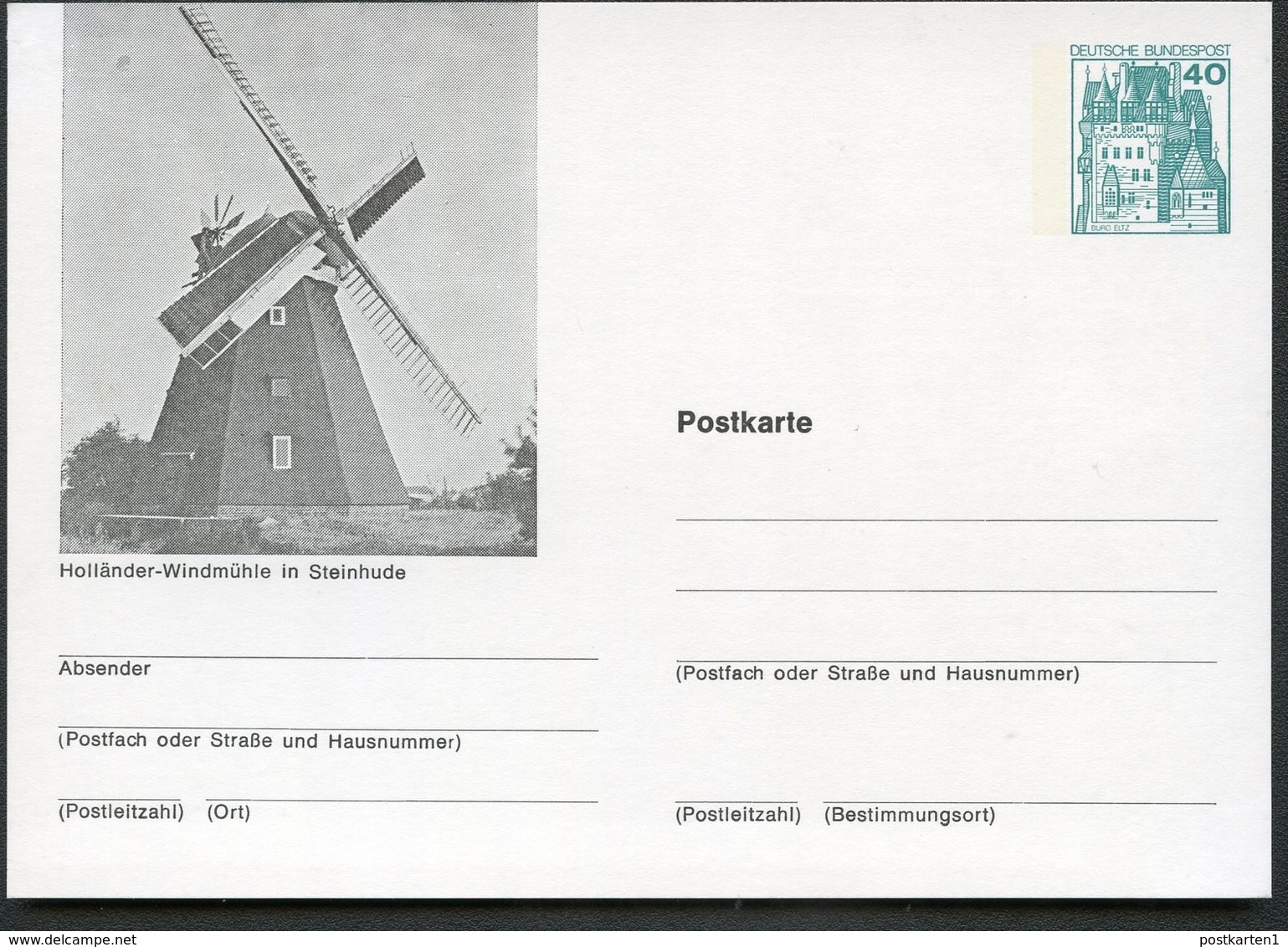 WINDMILL STEINHUDE 1977 Germany STO Postal Card P100 B2/015 - Moulins