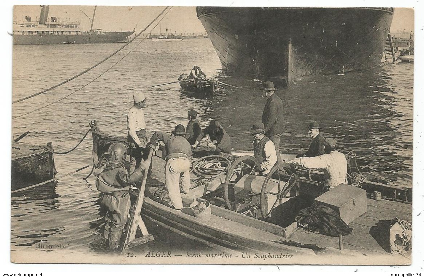 ALGER CARTE SCENE MARITIME UN SCAPHANDRIER - Alger