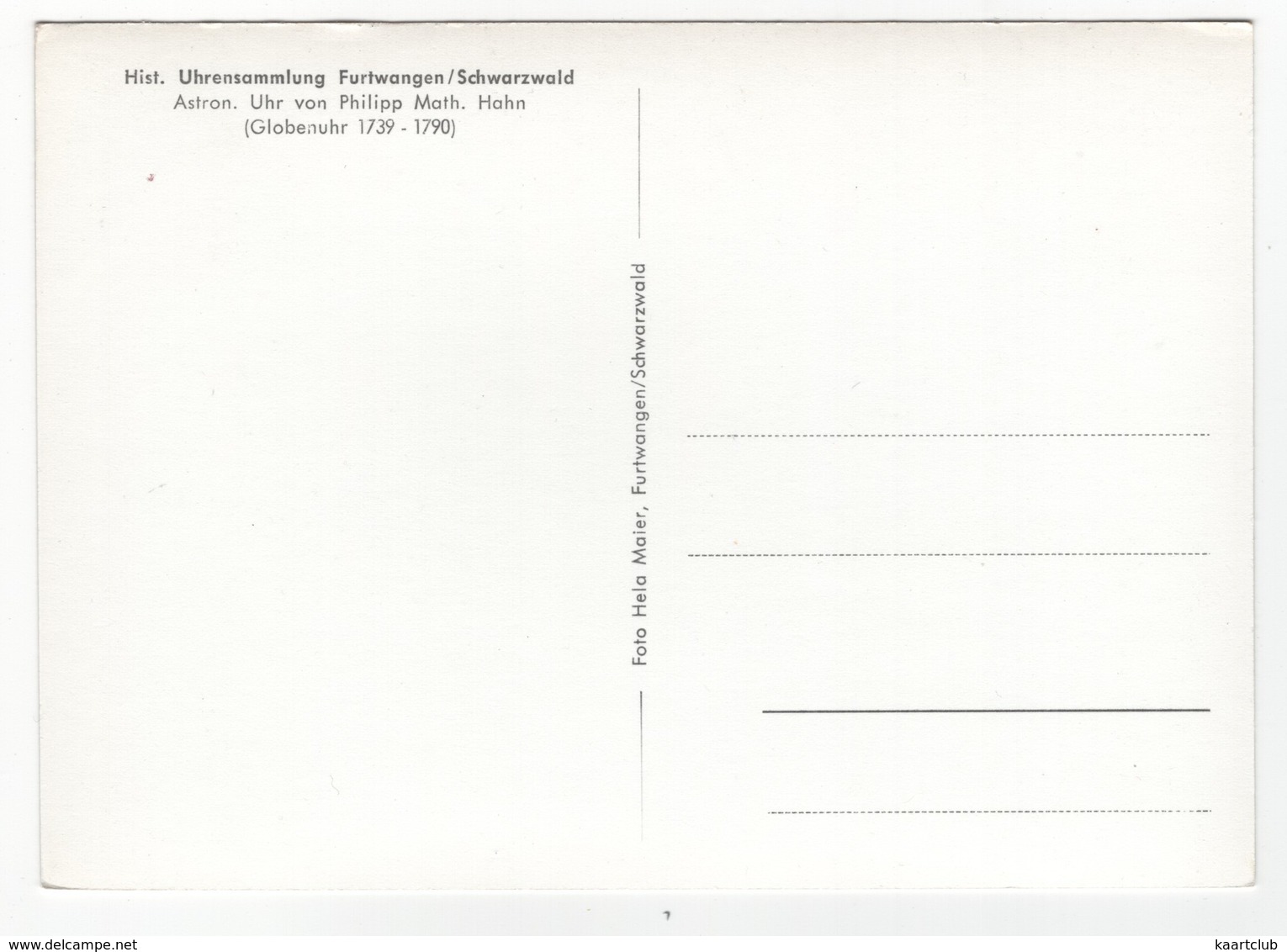 Hist. Uhrensammlung Furtwangen - Astron. Uhr Von Philipp Math. Hahn (Globenuhr 1739-1790) -  (Schwarzwald) - Furtwangen