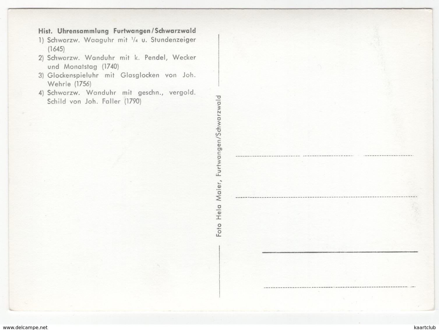 Hist. Uhrensammlung Furtwangen - 3x Schwarw. Waaguhr, Glockenspieluhr - Furtwangen