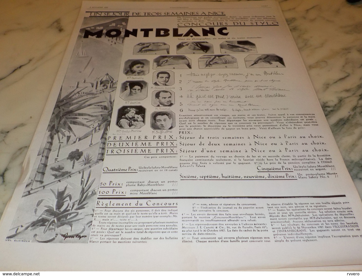 ANCIENNE PUBLICITE  CONCOURS DU STYLO STYLOS MONTBLANC 1927 - Autres & Non Classés